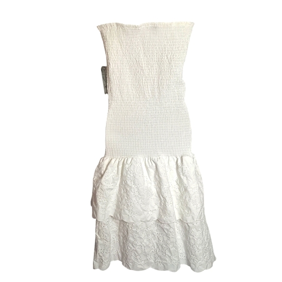 J For Justify Womens Dress White Strapless Smocked Tiered Ruffle Stiff Bodice XL - Picture 1 of 10